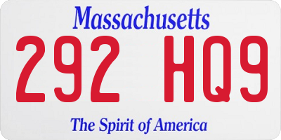 MA license plate 292HQ9