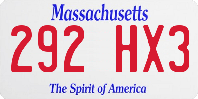 MA license plate 292HX3