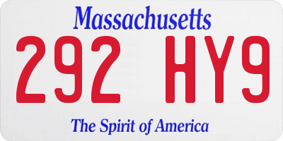 MA license plate 292HY9