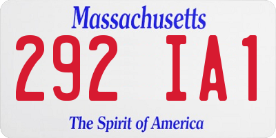 MA license plate 292IA1