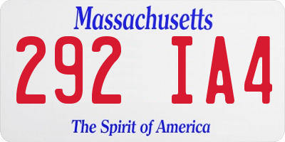 MA license plate 292IA4