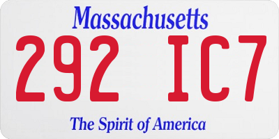 MA license plate 292IC7