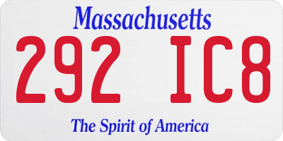MA license plate 292IC8