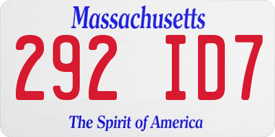MA license plate 292ID7