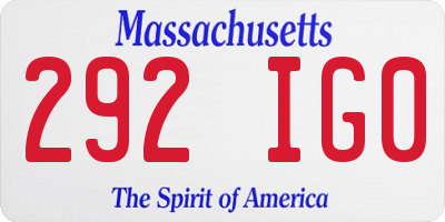 MA license plate 292IG0
