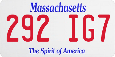 MA license plate 292IG7