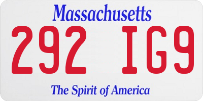 MA license plate 292IG9
