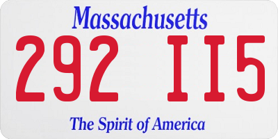 MA license plate 292II5