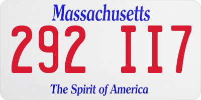 MA license plate 292II7