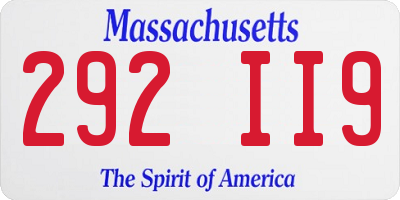 MA license plate 292II9