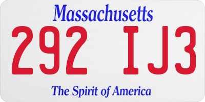 MA license plate 292IJ3