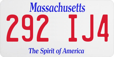 MA license plate 292IJ4