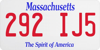 MA license plate 292IJ5