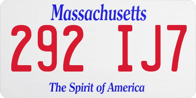 MA license plate 292IJ7
