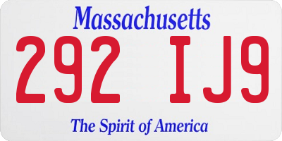 MA license plate 292IJ9