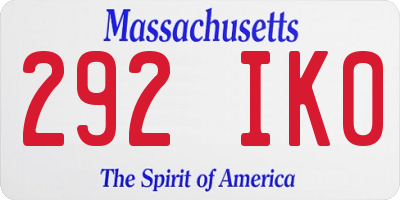 MA license plate 292IK0