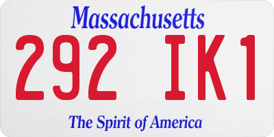 MA license plate 292IK1