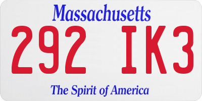MA license plate 292IK3