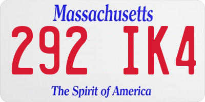 MA license plate 292IK4