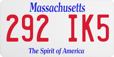 MA license plate 292IK5