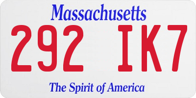 MA license plate 292IK7