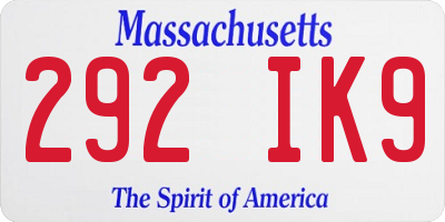 MA license plate 292IK9
