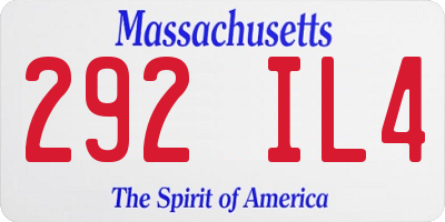 MA license plate 292IL4