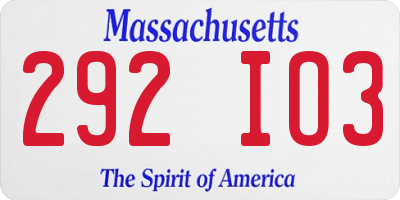 MA license plate 292IO3