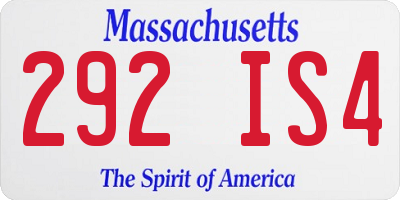 MA license plate 292IS4
