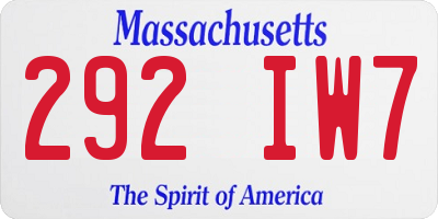 MA license plate 292IW7