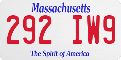 MA license plate 292IW9