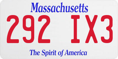 MA license plate 292IX3