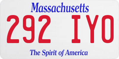 MA license plate 292IY0