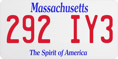 MA license plate 292IY3