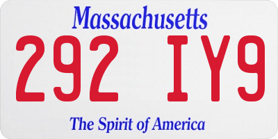 MA license plate 292IY9