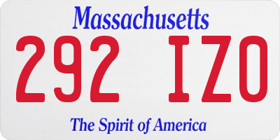 MA license plate 292IZ0