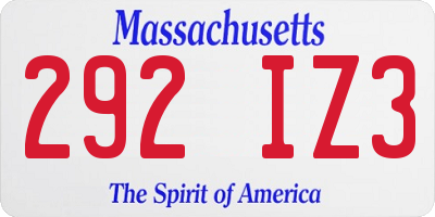 MA license plate 292IZ3