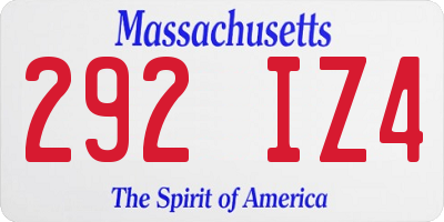 MA license plate 292IZ4