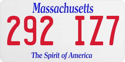 MA license plate 292IZ7