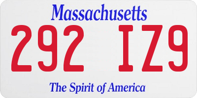 MA license plate 292IZ9