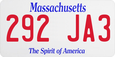 MA license plate 292JA3
