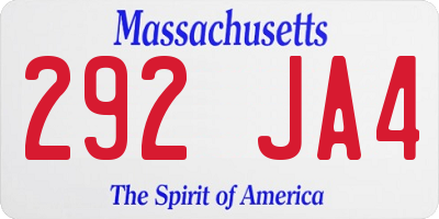 MA license plate 292JA4