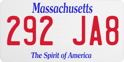 MA license plate 292JA8