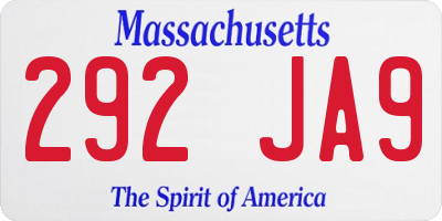 MA license plate 292JA9