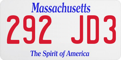 MA license plate 292JD3