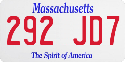 MA license plate 292JD7