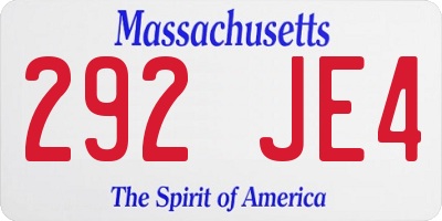 MA license plate 292JE4