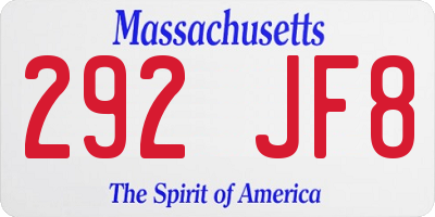 MA license plate 292JF8