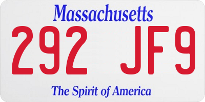 MA license plate 292JF9