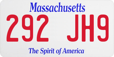 MA license plate 292JH9